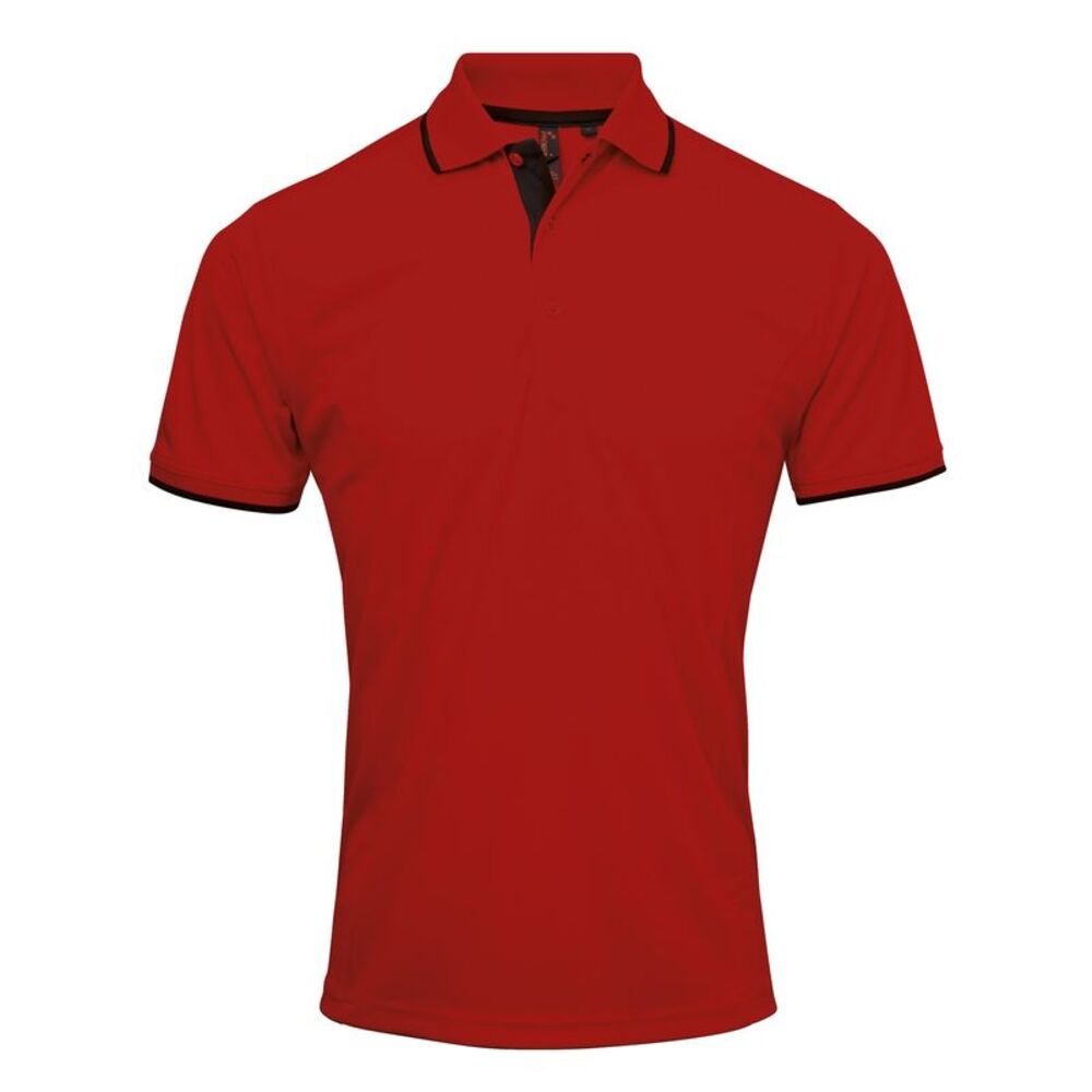 Premier Mens Contrast Coolchecker Polo Shirt / Red/Black